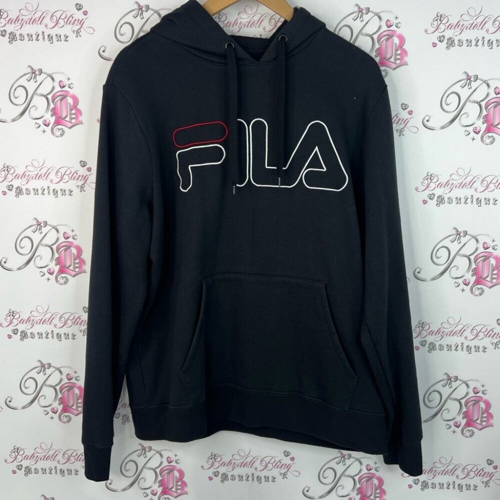 Fila hoodie embroidered embroidery warm cozy Black Hoodie with Logo Design